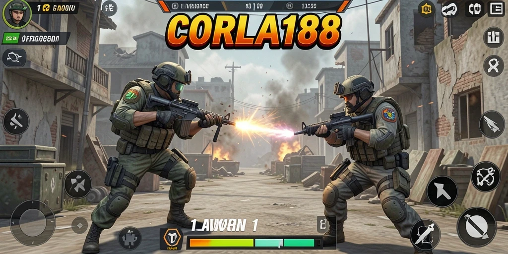 Tampilan antarmuka game tempur seru dan interaktif.