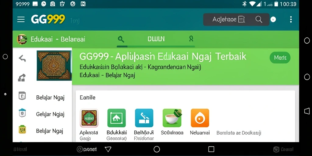 Screenshot antarmuka aplikasi Belajar Ngaji GG999 yang interaktif.