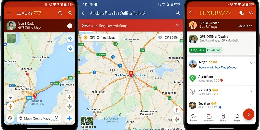 Antarmuka aplikasi GPS Offline LUXURY777 yang mudah digunakan.