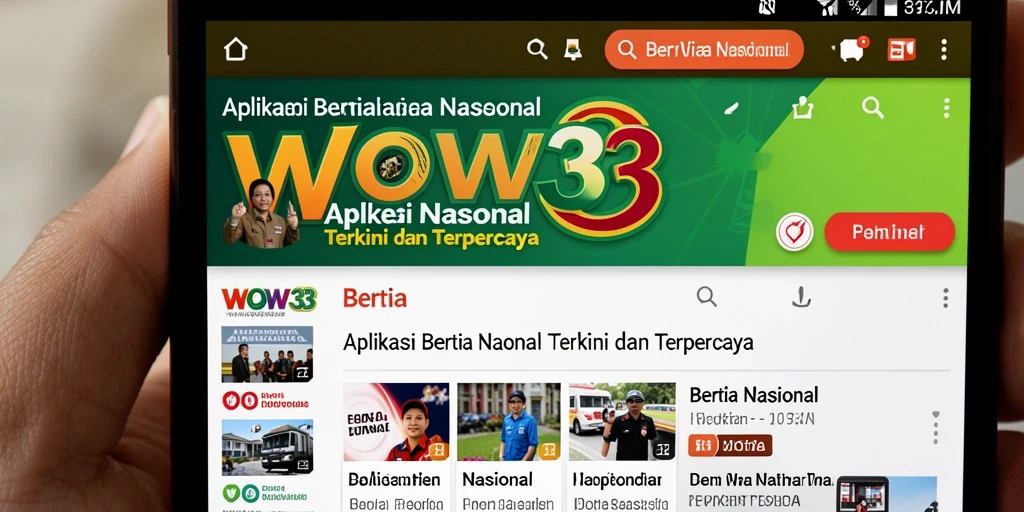Antarmuka WOW33 menampilkan berita nasional terkini dengan desain yang modern.